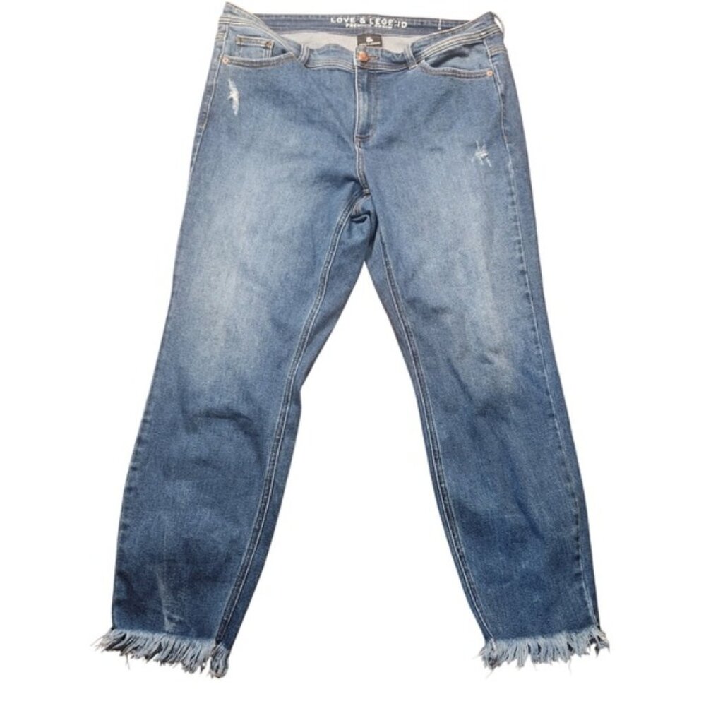 Love‎ & Legend Premium Denim Blue Frayed Hem Distressed Straight Leg Jeans 18